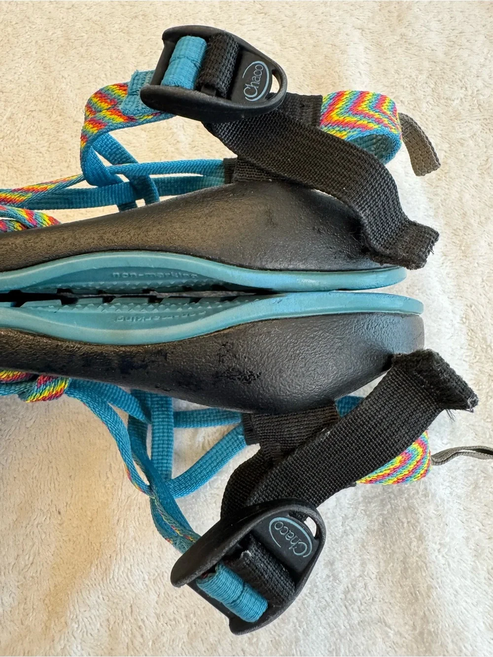 Chaco Kids ZX/1 EcoTread Rainbow Fiesta Blue Double Strap Hiking Sandals Size 2